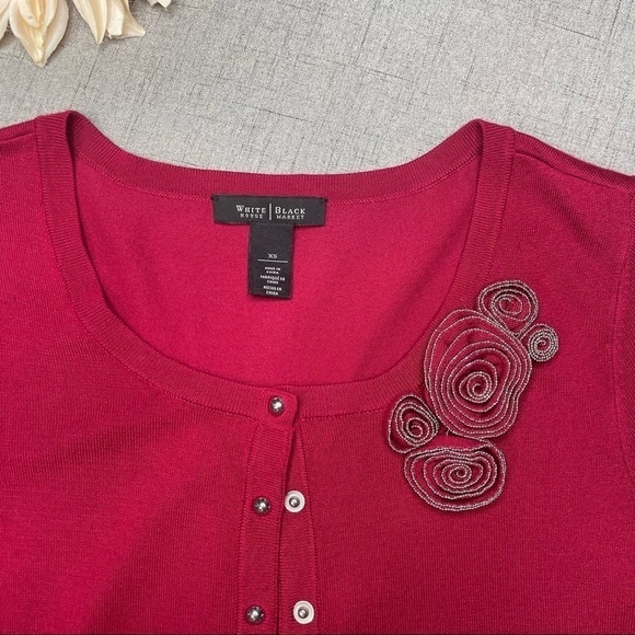 White House Black Market Pink Rose Sweater Cardigan - Picture 10 of 12